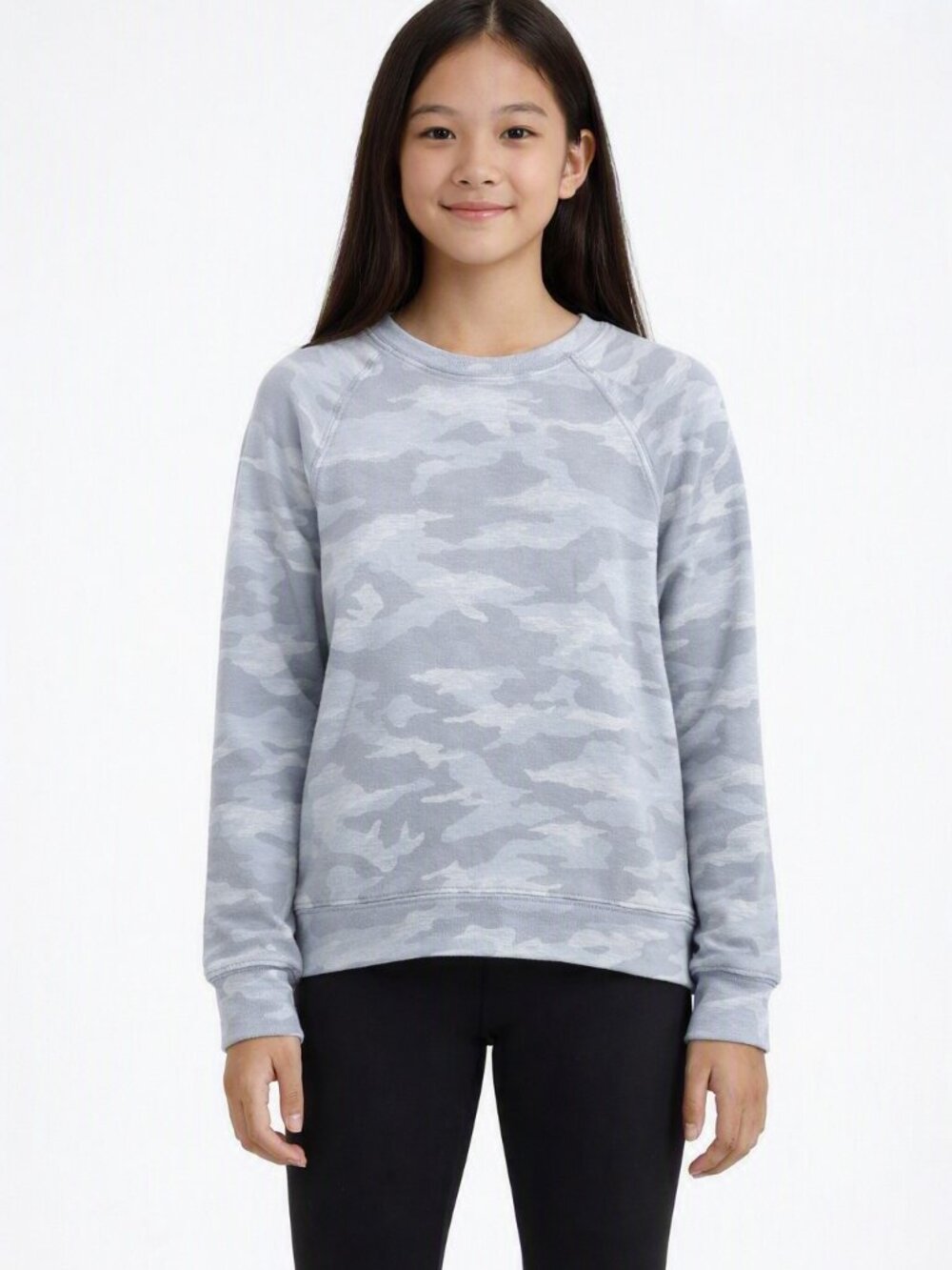 Athleta Girl Warm Up Heather Blue Camo Sweatshirt Size L 12 years
